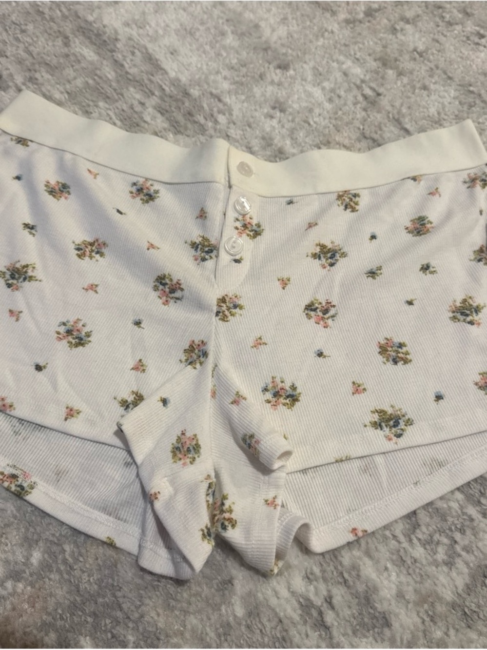 Forever 21 White Floral Ribbed Lounge Shorts